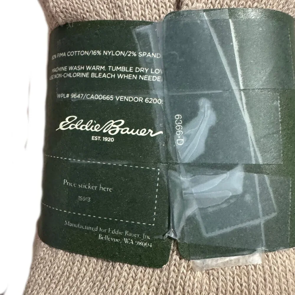 Eddie Bauer Men's Crew Socks Tan Pima Cotton USA Made - Size: 10-13 NWT
